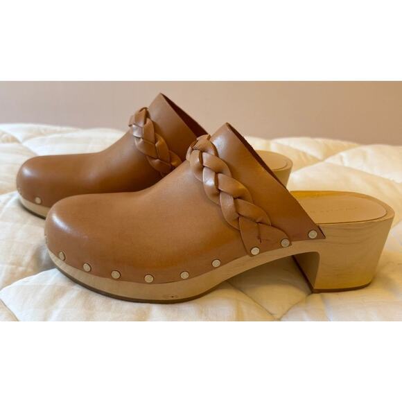 LOEFFLER RANDALL Lupa Wooden Mid Heel Italian Leather Clog Size 9